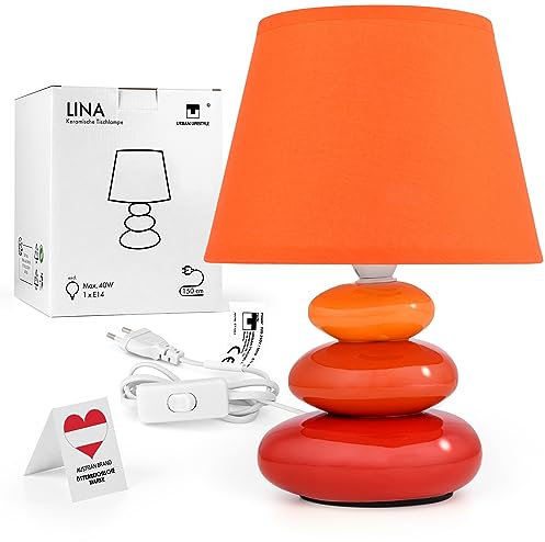 Urban Lifestyle Lampada da comodino Lina (arancione) lampada da tavolo lampada da tavolo in ceramica con paralume in tessuto, LED, E14, 230V ceramica,