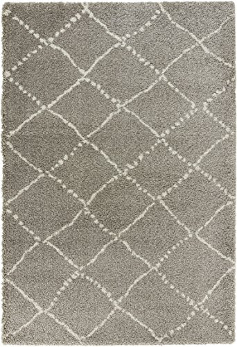 Mint Rugs Hash Teppich Hochflor Wohnzimmer-Teppich Weich Flauschig Langflor Shaggy Flokati Rauten Muster für Wohnzimmer Küche Flur oder Schlafzimmer Grau-Creme 120x170 cm