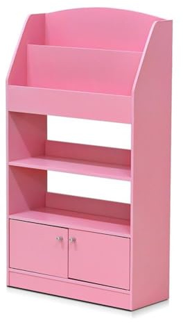 Furinno LOVA Book Shelf, Magazine Bookshelf, Bookcase with Storage Cabinet, 9.4 x 24.6 x 43.3, for Living Room, Bedroom, Home Office, Pink
