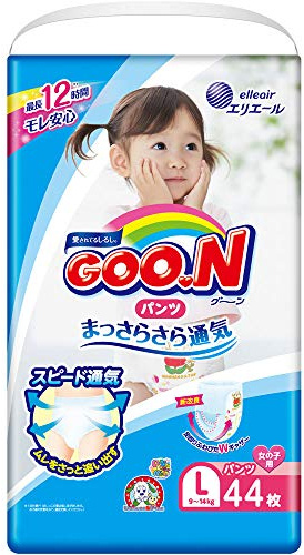 GOO.N Baby Windelhöschen für Mädchen Größe L (9-14 kg) 44 Stück Premium Qualität Made in Japan