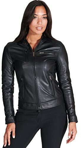 D'Arienzo Giacca Pelle Donna Nera Biker Vera Pelle Made in Italy Giulia