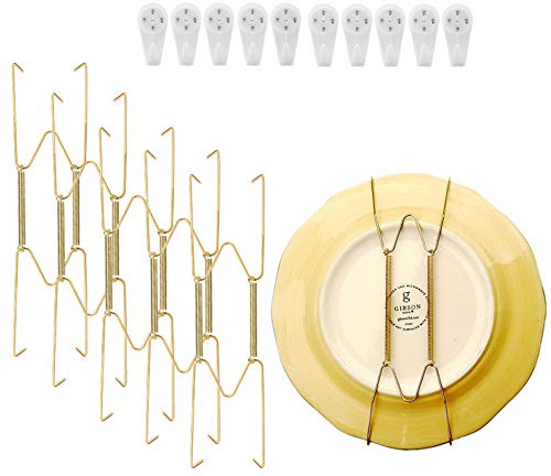 Aim Cloudbed Lot de 10 supports muraux en acier inoxydable - pour assiettes décoratives de 20,3 cm -avec 10 crochets muraux (20,3 cm, dorés)