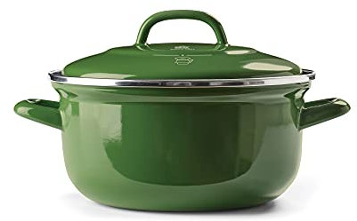 BK Indigo Dutch Heritage Round German Enamelled Casserole with Lid with PFAS-Free Ceramic Non-Stick Coating, 22 cm/3.3 Litre, Induction, Dishwasher Safe, Oven Safe, Green