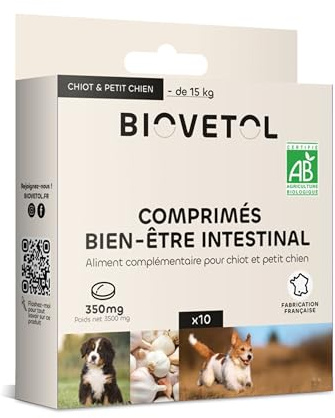 Biovetol - Comprimés Bien-être Intestinal pour Chat et Chien Bio - x10 (Chiot/Petit Chien)