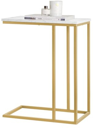SoBuy Beistelltisch mit Goldgestell, 48x62x30cm | Vielseitiger Sofatisch, Kaffeetisch oder Laptoptisch, stabiles Design, FBT87-G