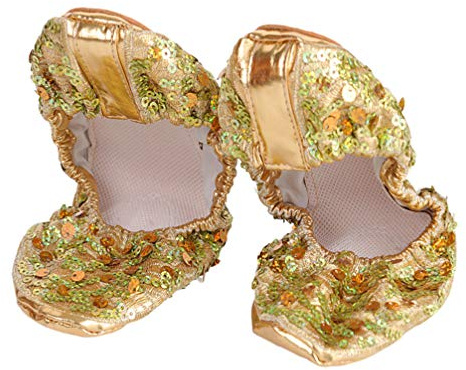 HEALLILY Scarpette da Ballo da Donna Bling Pantofole Ballerine Brillantine Metallizzate Scarpa Piatta Casa di Paillettes per Yoga Palestra Accessori Danza Del Ventre Taglia Xl (Dorato)