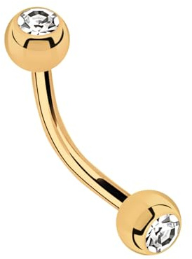 Piercing mini Banane in 1,2 mm mit zwei Steinkugeln, rosegold beschichtet