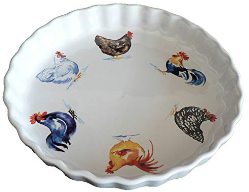 Chicken, cockerel Pattern 25cm Ceramic flan Quiche Dish