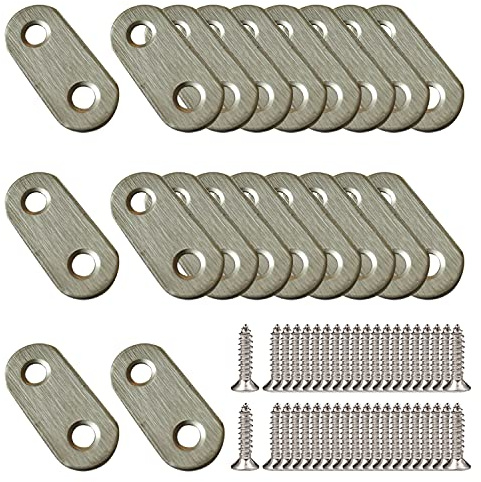 20 Stück Flachverbinder 37 x 16 mm Edelstahl Verbindungsplatten zum Reparieren, Verstärken und Verbinden von Holzmöbeln, mit Schrauben