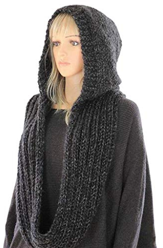 Sciarpa con cappuccio VIccoo, sciarpa invernale da donna con cappuccio a maglia infinita, antivento scialle avvolgenti con paraorecchie - nero