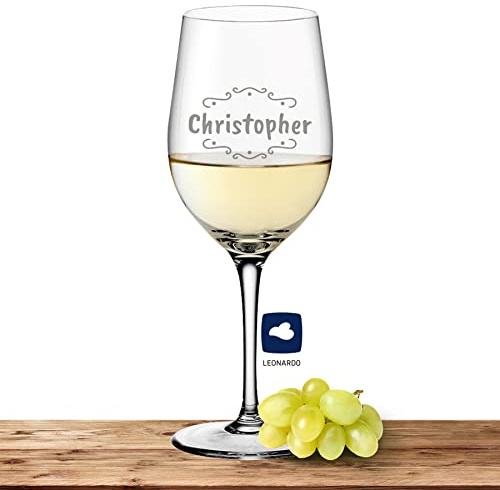 Deitert Leonardo Weißweinglas mit Namen oder Wunschtext graviert, 300ml, Ciao+, personalisiertes Premium Weinglas in Gastroqualität (Verzierung 02)