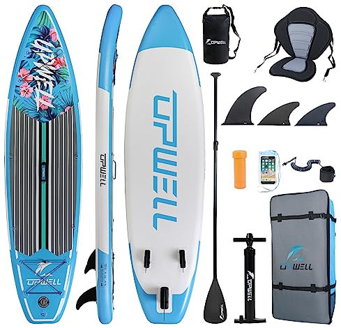 UPWELL 320x81x15cm Aufblasbares Paddle Board Sup - Stand Up Paddling Board mit Kajaksitz Surfbrett Erwachsene Paddleboard, Native Floral