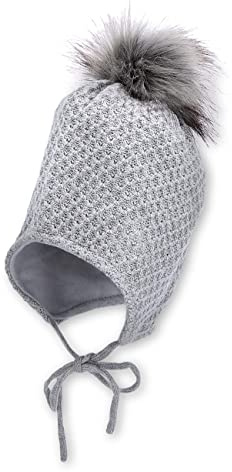 Sterntaler Baby Mädchen Mütze Baby Bommelmütze Strass-Herz Mütze - Mütze Baby, Kappe Kinder - aus Baumwolle mit Bindeband - hellgrau, 39