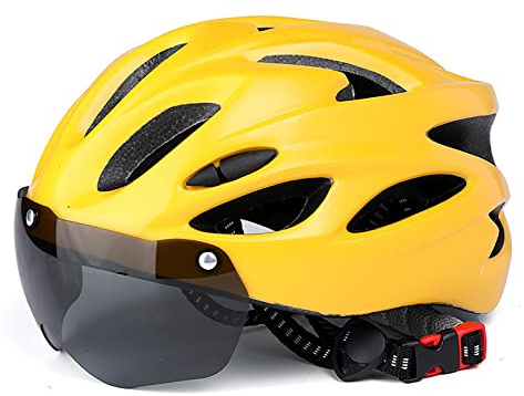 Casco de bicicleta de ciudad, casco de bicicleta con gafas magnéticas desmontables, visera ajustable para adultos, cascos de ciclismo para hombres y mujeres, carretera de montaña, amarillo