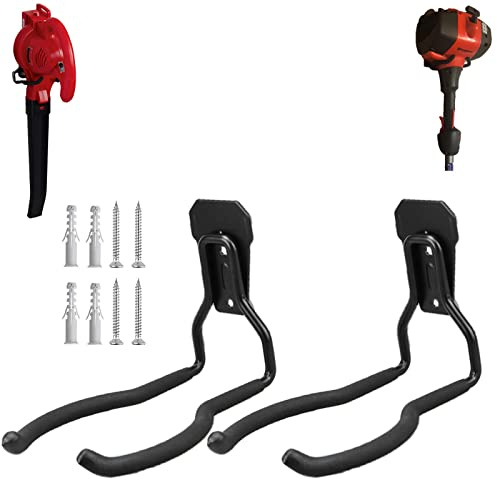 JuforminWeedeater Hanger, String Trimmer Hanger, Weed Eater Rack, Garage Wall Hooks, Power Tool Holder for Garage Wall, Utility Hooks for Garage Tool Organizers and Storage(Black-2 P)