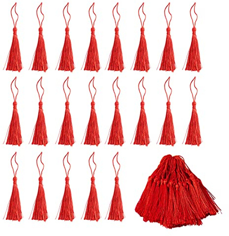 100 Pezzi Fatte Mano Nappe, Mini Nappe Rosso, con Cordino, per Segnalibri, Telefoni Cellulari, Biglietti D'invito, Disegni Artigianali Fai-da-Te
