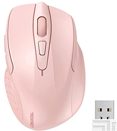 TECKNET Kabellose Maus, 4000 DPI, 2.4G Optische Funkmaus mit USB Empfänger | 24 Monate Akkulaufzei, Ergonomisches Design Wireless Mouse Kompatibel mit Laptop, PC, MacBook, Office Home, Rosa