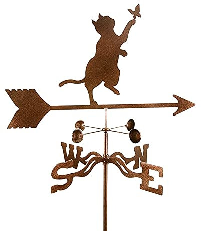 CAZARU Wetterfahne mit Katzen- und Schmetterlingssilhouette Wetterfahne Windrichtungsanzeige Edelstahl Korrosionsbeständiges Wetterhahn-Messwerkzeug mit Montagehalterung