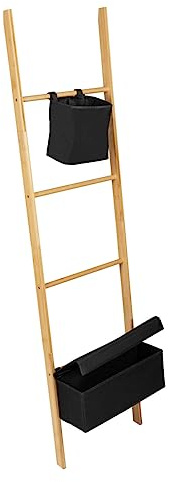 WENKO Handtuchleiter Ecori mit 2 Körben, Leiter aus FSC®-zertifiziertem Bambus, Textil 100 % recyceltes Polyester, Körbe abnehmbar, (B x H x T): 44 x 170 x 4 cm, Natur/Schwarz