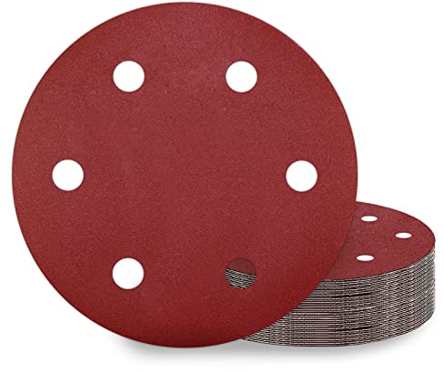 KONGMING 25 Stück Schleifpapier 225mm Klett 240 Körnung 6 Loch | Aluminiumoxid Schleifscheiben 225mm für Trockenbauschleifer Schleifgiraffe Holz Metall Trockenbau Polieren Entrosten