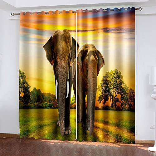Kinder Vorhänge Schlafzimmer Tierischer Elefant Schiebegardinen Blickdichter Bedroom Children's Room Vorhang Mit Ösen Verdunkelungsgardine, Vorhänge 3D Wohnzimmer 2 X 140 (B) X 160 (H) cm