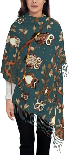 XVBCDFG Sciarpa da donna in cashmere con nappa, stampa floreale, leggera, alla moda, con frange, scialle, Gufi Magici, Etichettalia unica