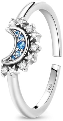 Ahokei Sonne und Mond Ring Verstellbar - Silber 925 Damen Schmuck - Freundschaftsringe für Paare - Geschenk für Frauen