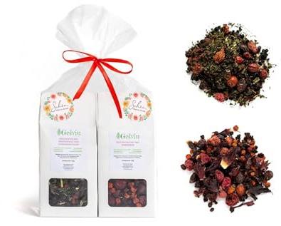 Gelviu Bio Tee Geschenkset Lose 2 x 100 g - Set Himbeertee und Früchtetee mit Brennnesselblätter - Tee Geschenk - Geschenkbox für jeden Anlass mit dem Aufdruck Schon Dass Du Da Bist