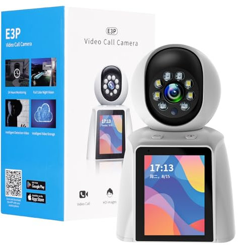 OKYUK Telecamera di sorveglianza interna, 3 MP, fotocamera interna a due vie, con schermo da 2,8 pollici, telecamera 2 K, sorveglianza esterna, telecamera WLAN a 360 gradi, per