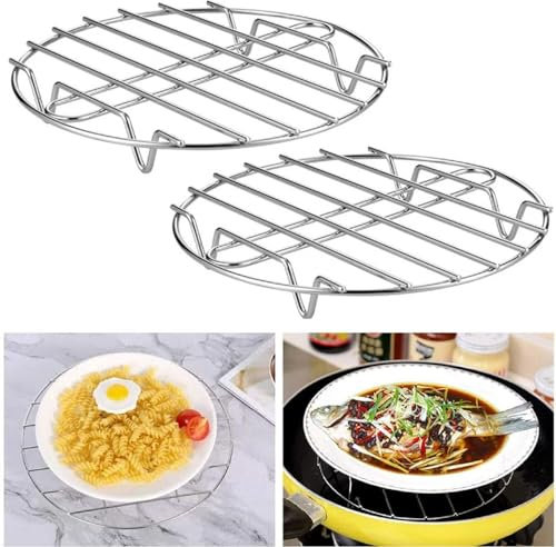 Edelstahl Kuchengitter,Topf Drahtgestell,Auskühlgitter,Edelstahl Metall Kuchenauskühler 2PC Kuchenrost zum Backen Kühlen Dämpfen für Topf Ofen Backform Kuchenform Ofen und Spülmaschinenfest