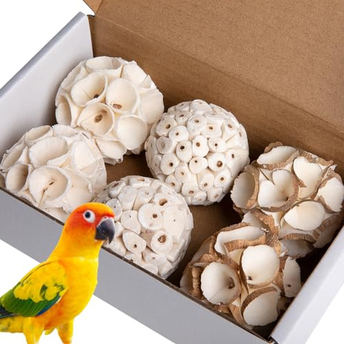 6-teiliges natürliches Vogelspielzeug-Set, Vogel-Kaubälle, Sola-Bälle, zum Zerkleinern von Füßen, Papageienspielzeug, Vogelfutter-Kauspielzeug, Vogel für kleine bis mittelgroße Vögel
