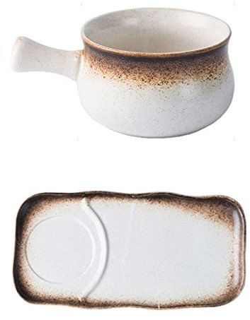 WchsTUmpxN Breakfast Bowl Set with Handle,Ceramic Plate 20 Ounce French Onion Soup Bowls Individual Dinnerware Set for Soup Cereal Oatmeal, Bread, Cracker -B-Bowls and Plates