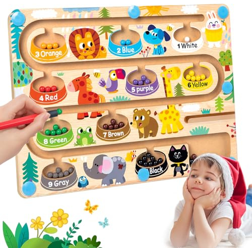 Montessori Spielzeug Magnetspiel Labyrinth ab 3 Jahre Magnet Spielzeug Kinder Holzspielzeug Farben & Zahlen Lernspiele Geschenk Spielzeug für 3 4 5 6 7 8+Jahre Mädchen Junge Geburtstag Weihnachten