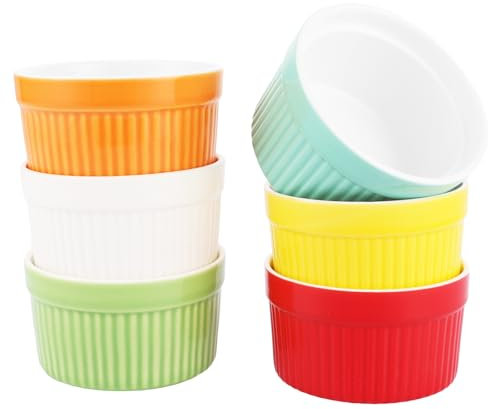 LDXDRU Set di 12 pirottini per souffle resistenti al forno, 200 ml, in ceramica, per cuocere e preparare, mini pirottini in porcellana multicolore per dessert, muffin, torte