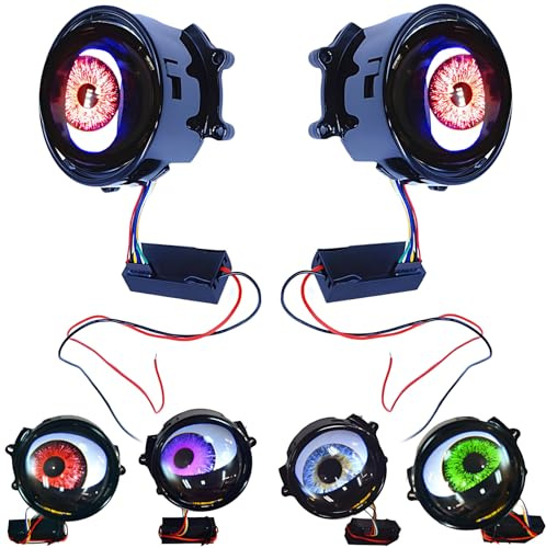 USB-Teufelsaugen-Scheinwerfer, 12 V, LED, dynamische Teufelsauge, Dämonenlichter mit verstellbarem Augenmuster, Mini-Projektorlinse für Auto, Motorrad, telefongesteuerte Farbe, verstellbare