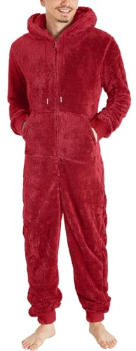 YOSUWOAI Pyjama en peluche pour homme, ensemble de nuit doux et amusant, long, pyjama d'hiver chaud et confortable, ensemble complet avec fermeture éclair, en polaire en peluche, tenue d'intérieur
