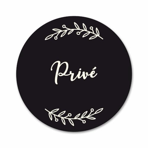 Plaque de Porte Privé Autocollante PVC Gravé Noir Blanc Ronde. Décoration de Porte personnalisée,