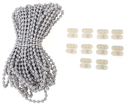Alipis 10m Grey Roller Chain Cord 10 Plastic Beaded Ball Pull Chain Connectors for Roller Blinds Vertical Venetian Curtains, Sturdy Beaded Cord Set for Window Shade Replacement Random Color