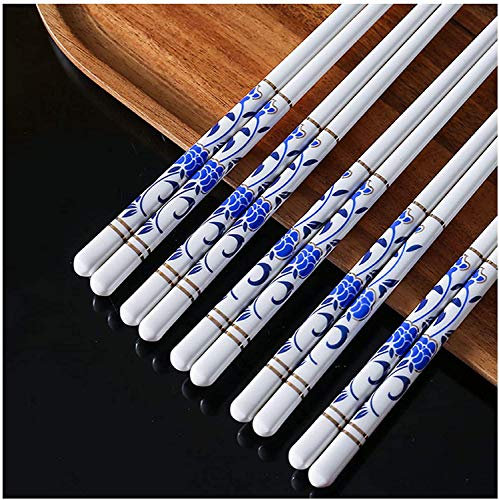 CSSQCSSUANB Palillos, Palillos Chinos Chopsticks Japanese Porcelain Chopsticks Gift Set5 Pairs Ceramics Reusable ChopsticksDishwasher Safe Easy to Clean Non-Slip High-Grade Bone Porcelain,E(U)