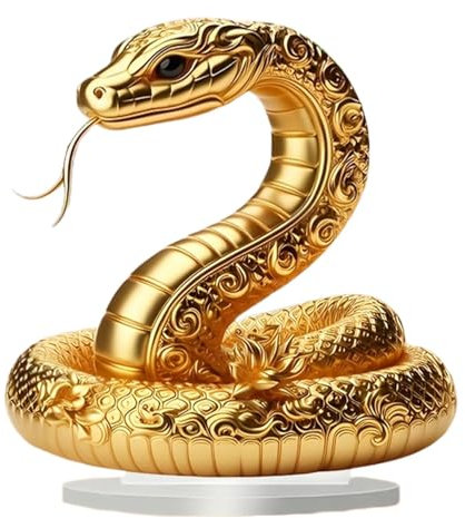 Estatua de animal, figura de serpiente, decoración de serpiente dorada, figura de prosperidad, adorno de escritorio, figura de serpiente Feng Shui, adornos coleccionables acrílicos, 7.87 x 7.87