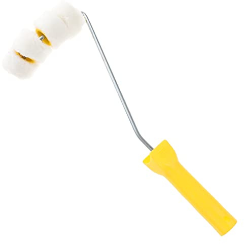 OSALADI 4-Wheel Pipe Roller Brush Handle for Wall and Gas Pipe Painting Acrylic White Medium Bristle Roller Brush for Curved Surfaces and Railings Small Paint Tool for Household Painting