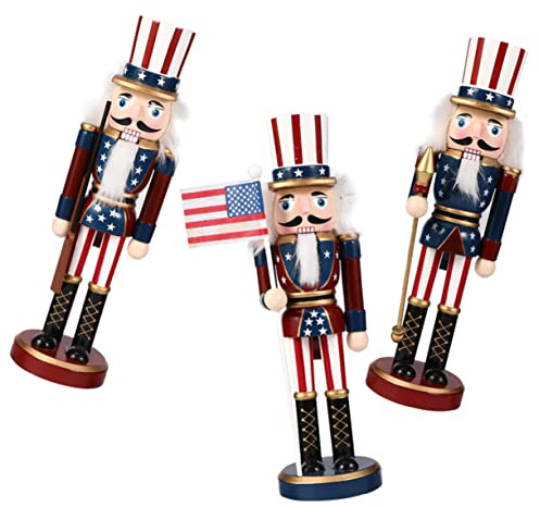 TINEASUR 3 Pz Ornamenti Del Soldato Americano Gigante Bandiera Della Porta Del Garage Di Natale Arredamento Schiaccianoci Burattino Di Figura Schiaccianoci Mini Gnomi Palma Di Legno