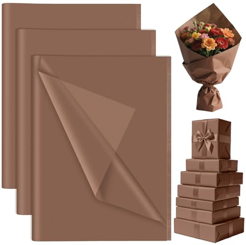 60 hojas de papel de seda marrón a granel, PLULON, papel de seda para envolver regalos, 35 x 50 cm, manualidades para bolsas de regalo, decoración floral para bodas, cumpleaños y fiestas.
