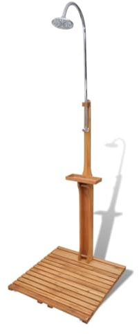 Emmtore Ducha de Jardín de Piscina Exterior Ajustable de Madera de Abeto Marrón