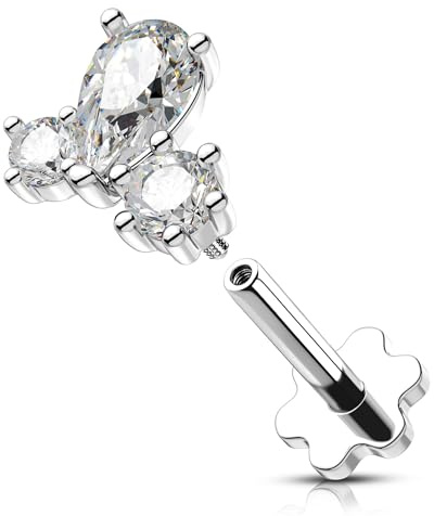OUFER 16 g guld helix piercing inre gänga brosk öronpiercing klar CZ Tragus örhänge kirurgiskt stål 316L Conch Lobe Lip Stud för kvinnor 6 mm, 16G6mm, Rostfritt stål, Kubisk zirkon