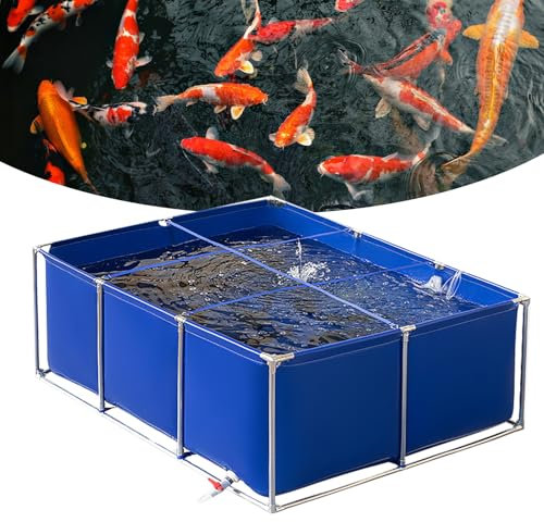 Wujgbnhg Piscine Réservoir de Stockage d'eau, réservoir de rétention temporaire pour Poissons d'eau salée, Piscine autoportée, Fish Pond, étang à Poissons en Toile avec Support (2 * 1.5 * 0.6m-Bleu)