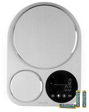 Salter Expert Kitchen Scale, Dual Platform 5 Kg And 500 G Precision | Stainless Steel Surface, Add And Weigh Tare Function, Aquatronic Liquid Mode, LED Display, Metric And Imperial Units