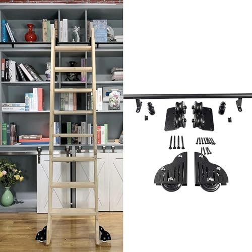 ZNGEPHAP 3,3-20 Fuß Bibliotheks-Schiebeleiter-Hardware-Kit (ohne Leiter), Mobile Leiterschiene für das Home Office, Rollleiterschienen-Kit, runde Schiene/Schiene für Loft-Büro (12 Fuß/366 cm Schienen