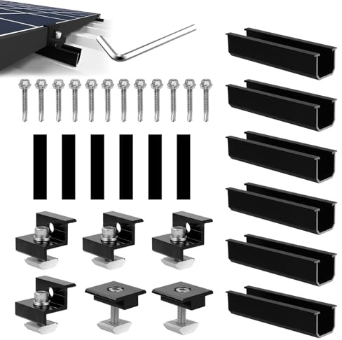 Solarmodul Halterung für 2X Module, 12CM Aluprofil Schienen+ Verstellbare Klemme für 30-35MM Dicke Module, Solarpanel Halterung Montageset für Flachdach Trapezblech Blechdach