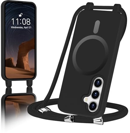 ColasGalys für handykette Samsung Galaxy S23 Hülle mit Band Magnetisch Kompatibel mit Mag Safe für Handyhülle Samsung S23 Hülle mit Band Kratzfest TPU Silikon schwarz